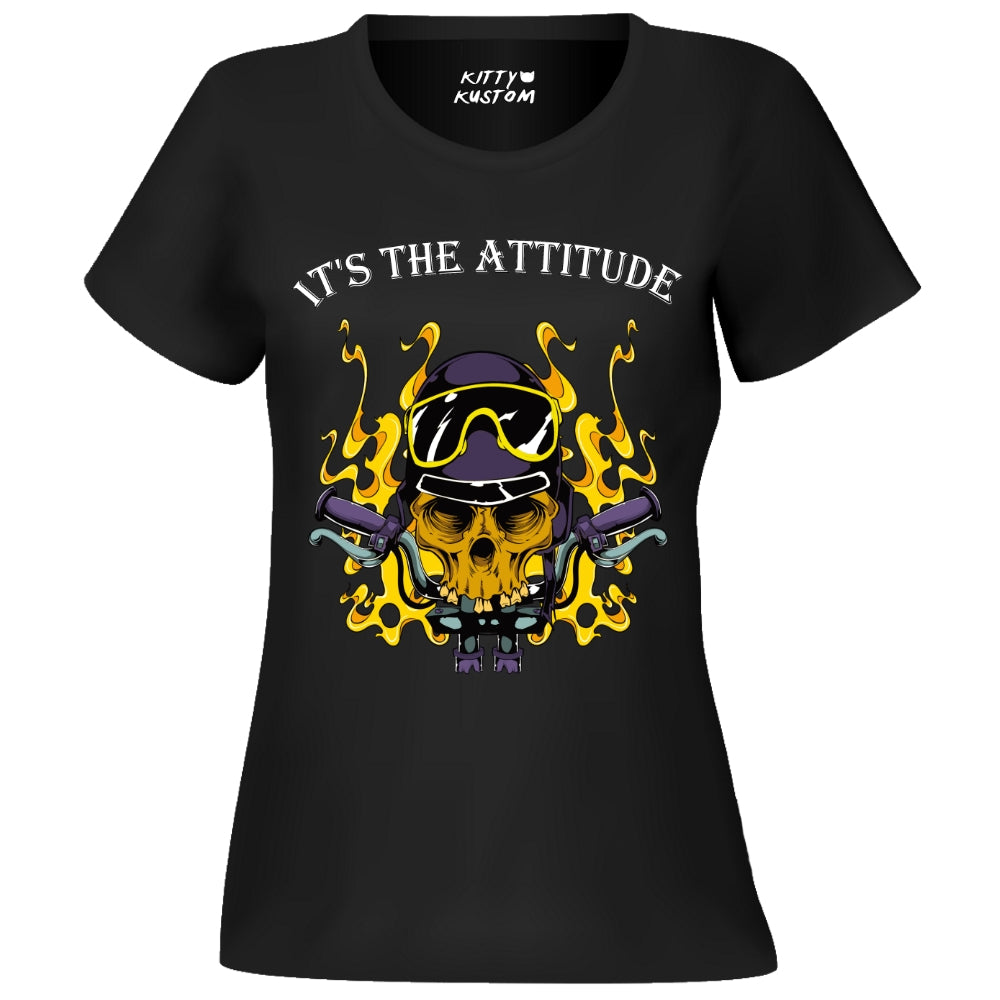 Attitude - Flaming Skull - Womens Graphic T ShirtClassically Styled