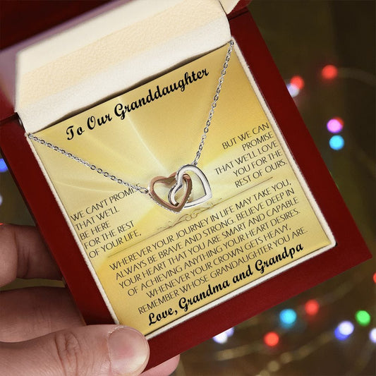 To Our Granddaughter - Love, Grandma and Grandpa - Interlocking Hearts Necklace