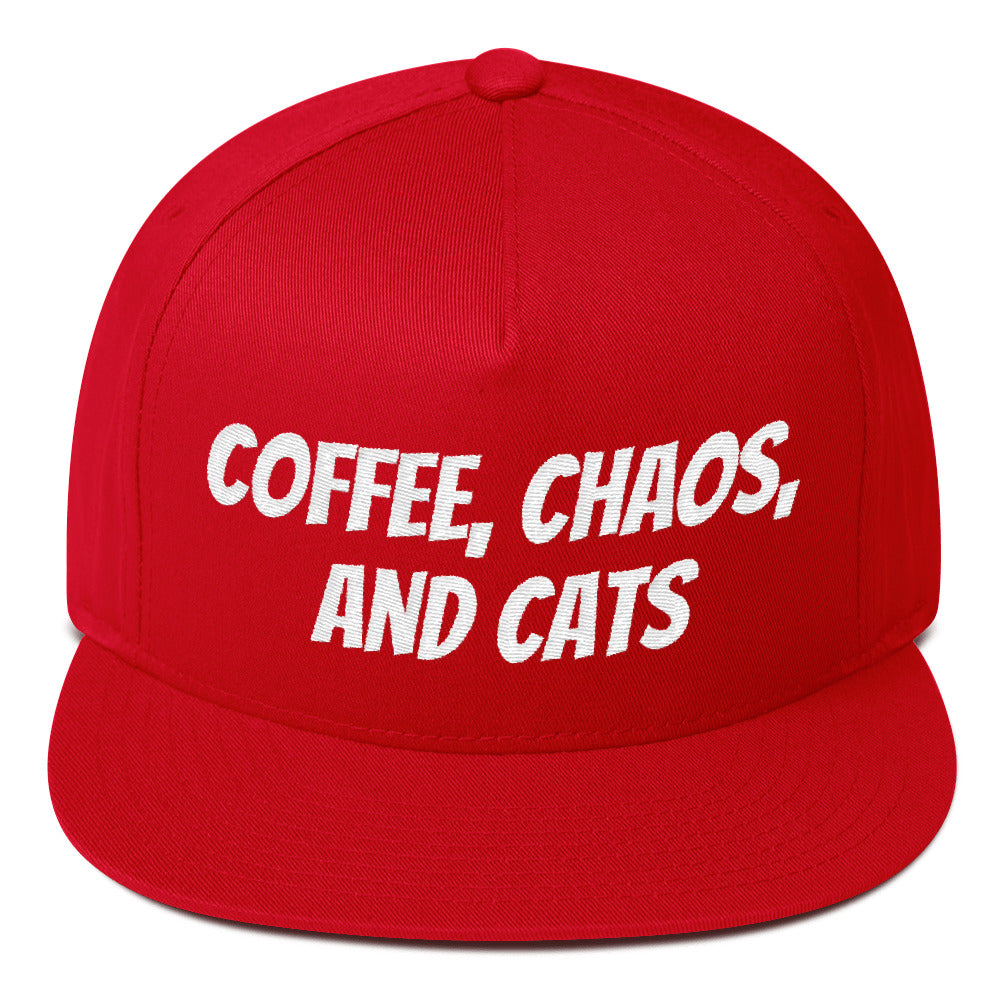 Coffee, Chaos, and Cats - Flat Bill CapClassically Styled